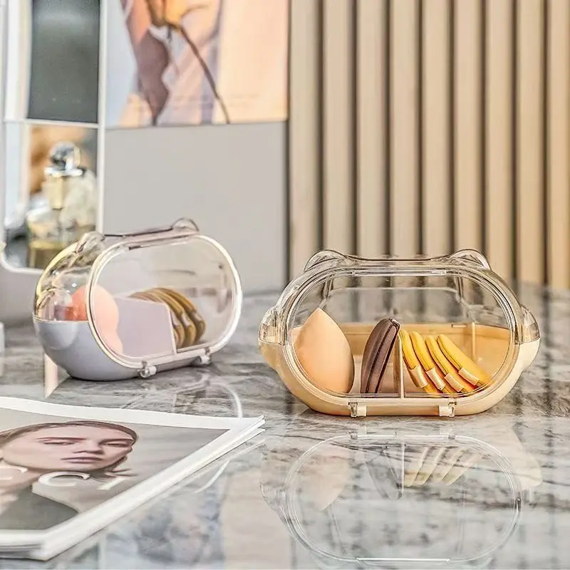 Desktop Makeup Sponge Organizer, Dustproof Compartmentalized Storage, Space-Saving Hair Accessory Organizer, Home Vanity Bathroom, Cosmetic Organizers