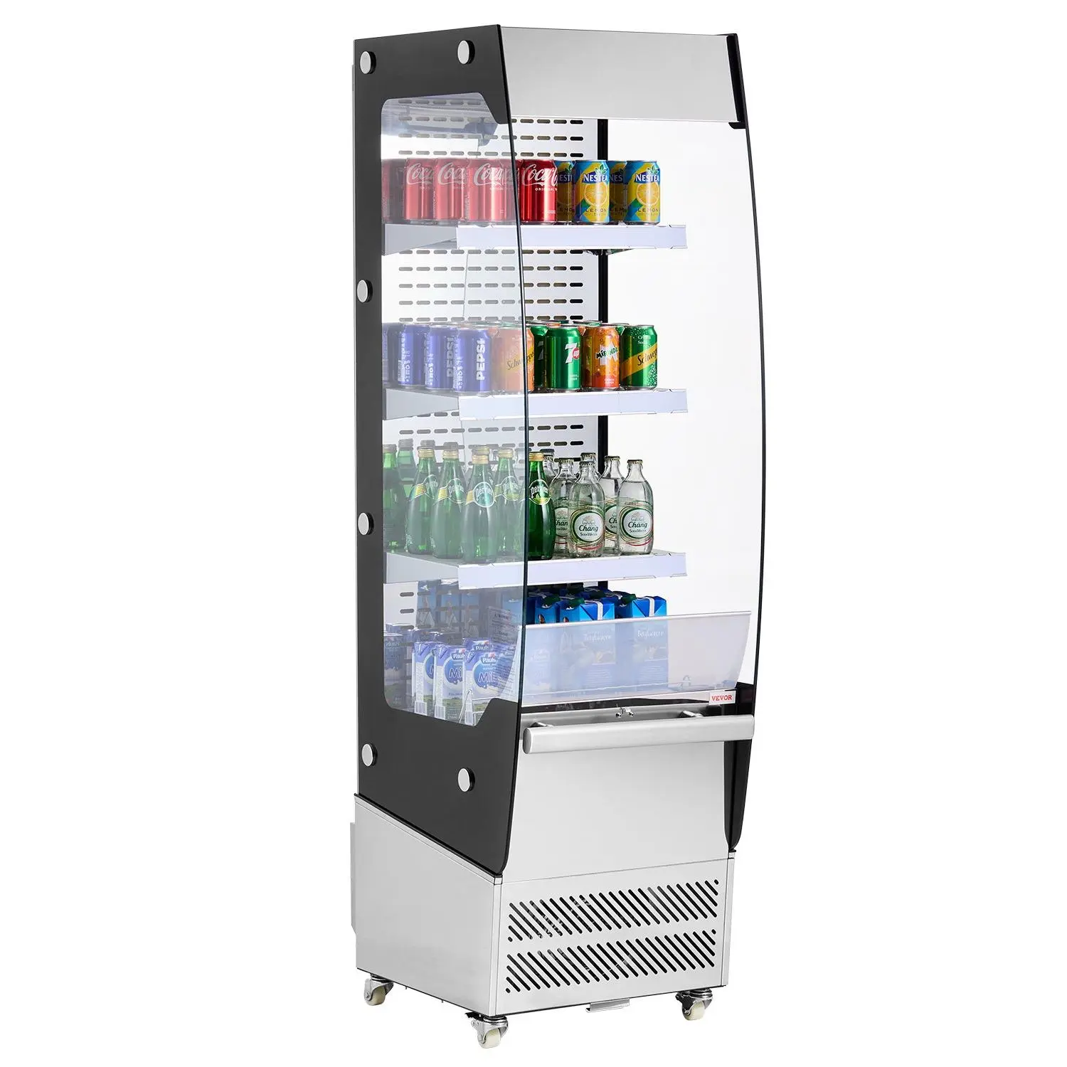 【DealsForYouDays】VEVOR Open Air Merchandiser, 3-Tier Shelving Commercial Refrigerator, Grab and Go Display Cooler Refrigerator with Air Curtain, 4 Swivel Wheels, LED Light, for Restaurants, Stores, Office, 7.8cu. ft.
