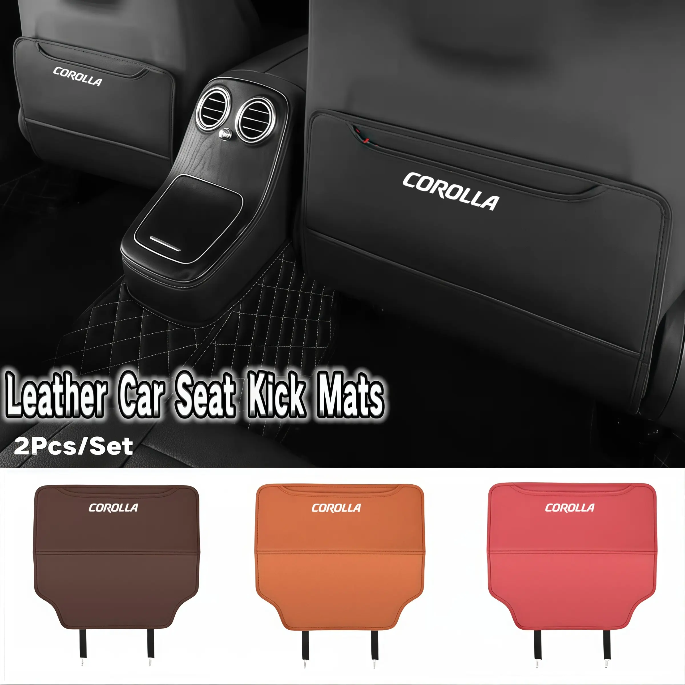 2pcs Car Seat Back Protector Pad, Leather Rear Protection Mat, Anti-Scratch Interior Guard, Toyota Corolla Compatible, Easy Installation