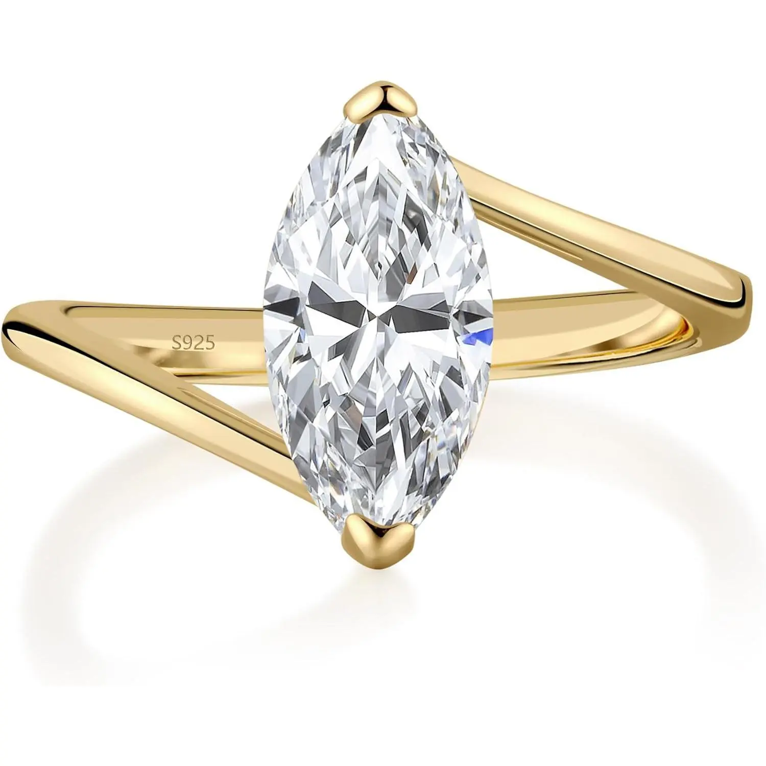 2CT Engagement Ring for Women Marquise Cut 925 Sterling Silver AAAAA Cubic Zirconia CZ Wedding Band Promise Ring For Women Solitaire Simulated Diamond Silver/Gold Size 5-10