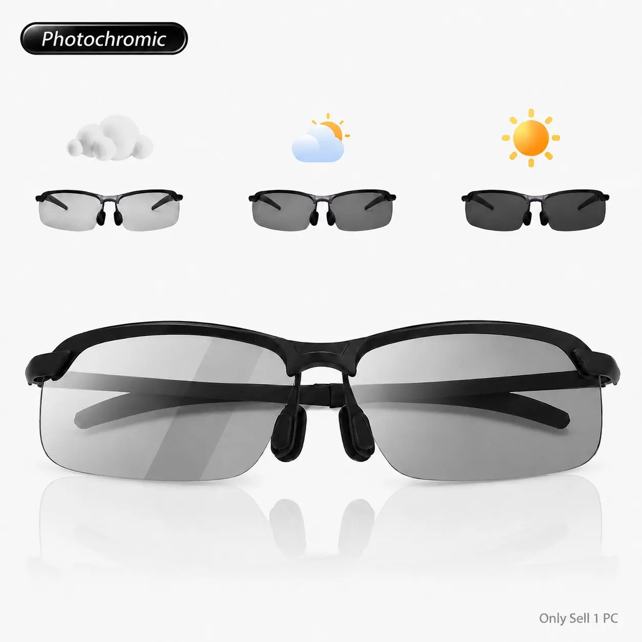 Photochromic Polarized Outdoor Sunglasses, Unisex UV400 Protection Eyewear, Lightweight Anti-Glare HD Glasses for Driving Fishing Sports Camping and Vacation, Sports Shades