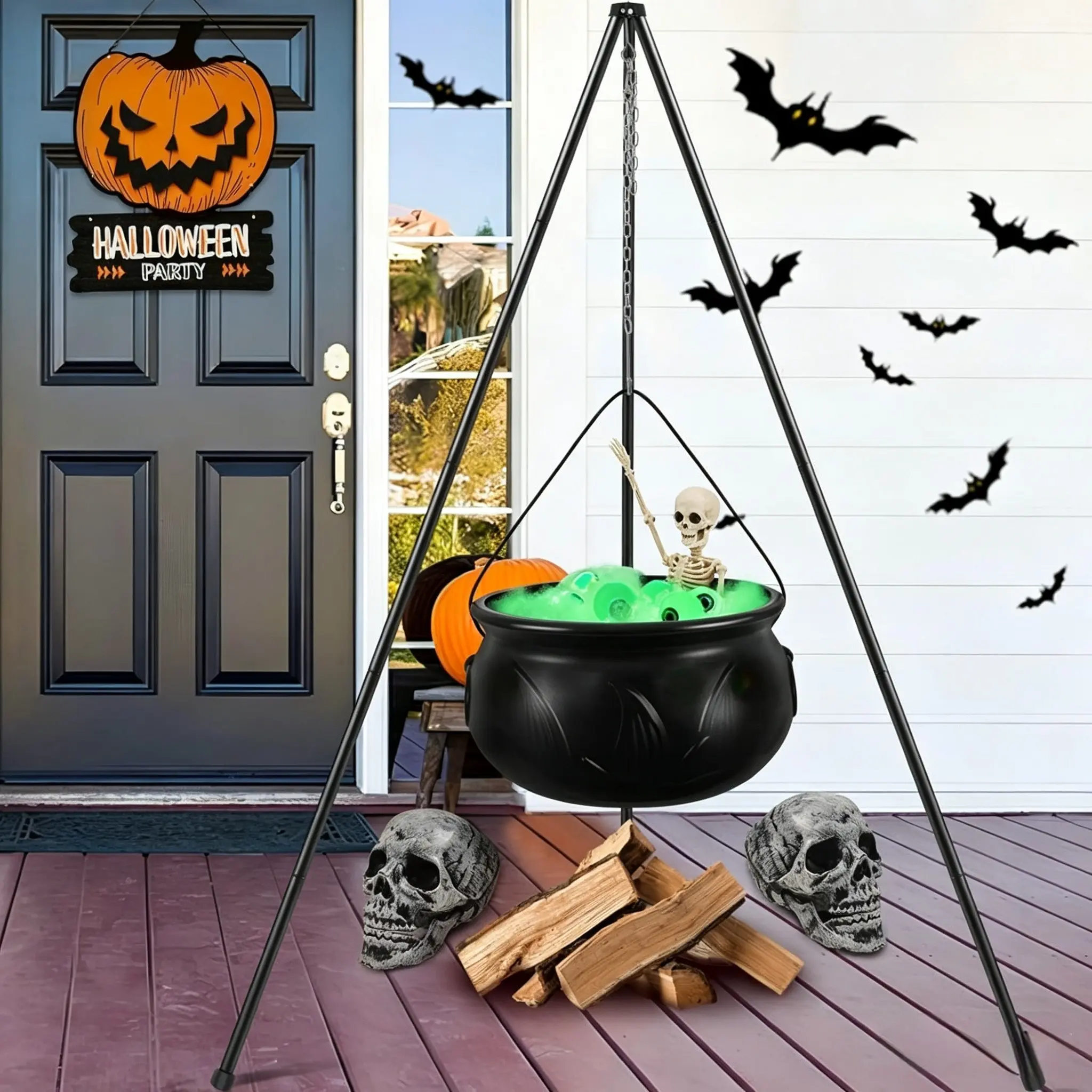 Outdoor Halloween Decorations, Large Witch Cauldron with Lights, Bubble Witch Pot, DIY Bubble Cauldron Set, Indoor & Outdoor Decor