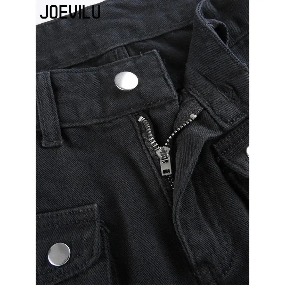 Metal Button High Waisted Straight Leg Jeans Drop Crotch Trousers Streetwear Hip Hop Fashion Y2K Cargo Denim Pants for Women