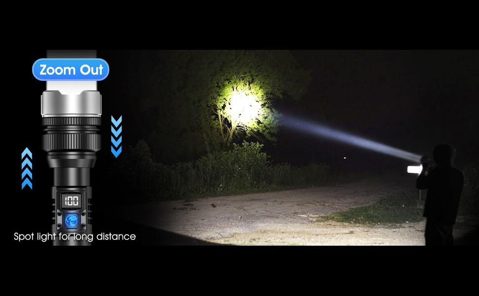 Rechargeable Flashlights High Lumens,LED Rechargeable Flash Light, Zoomable IPX7 Waterproof, 2-in-1 High Lumens, Power Bank and Digital Display, for Outdoor,Camping,Emergency Multi-Scenario(1pcs)