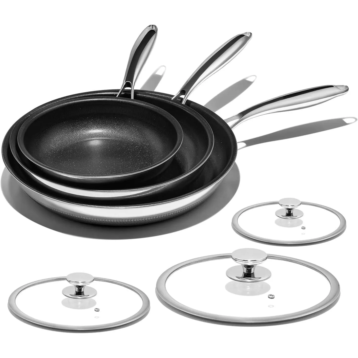 Modern Nonstick Frying Pan Set - 8" 10" 12" Titanium Ceramic Skillets with Lids, Stay-Cool Handles, PTFE & PFOA-Free, Dishwasher & Oven-Safe, Compatible with All Cooktops