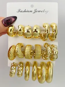 Unisex C-Shaped Tire Pattern Earrings Set, Unique Design Fashion Jewelry for Men and Women, 9-Piece Ear Ring Collection