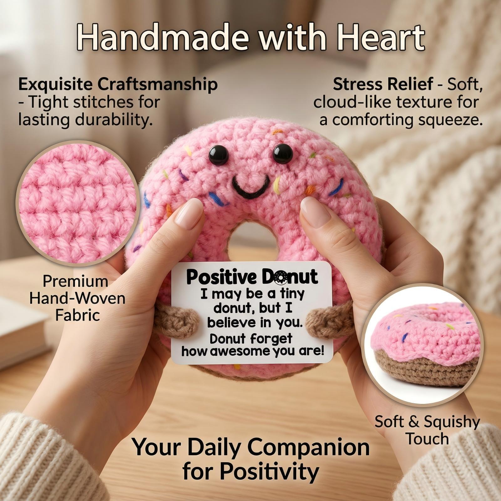 Adorable Hand Knitted Donut Plushie, Ultra Soft Skin Friendly Stuffed Toy, Portable Pocket Buddy Anxiety Relief, Cute Keyring Bag Accessories Car Ornament, Ideal Holiday Graduation Mothers Day Gift, One Of A Kind Handmade Collectible Plush For All Ages