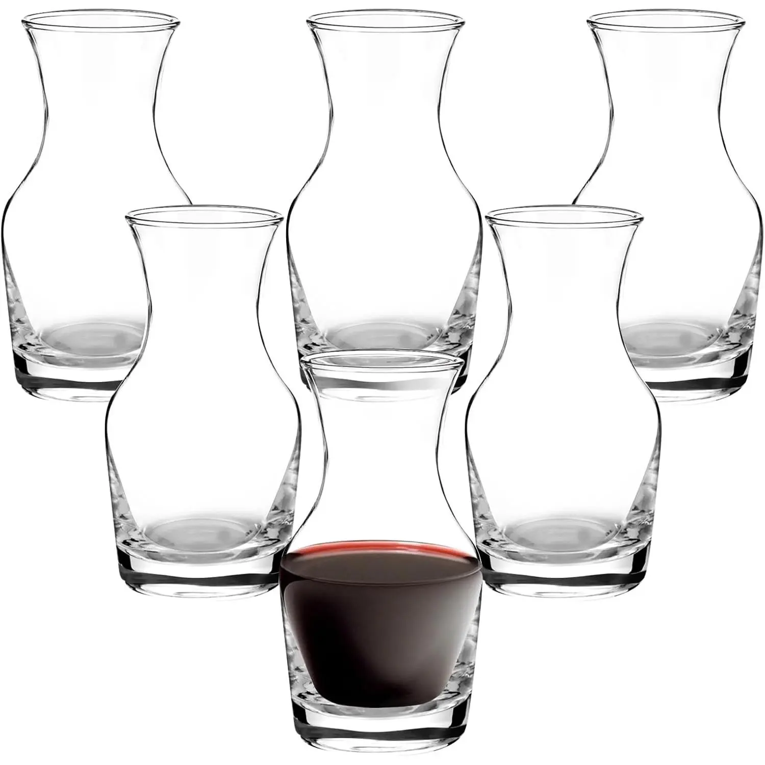 Compact 6-Piece 6.5oz Mini Refillable Wine Decanter Set, Single-Serving Individual Glass Decanters for Dinner Parties, Bars