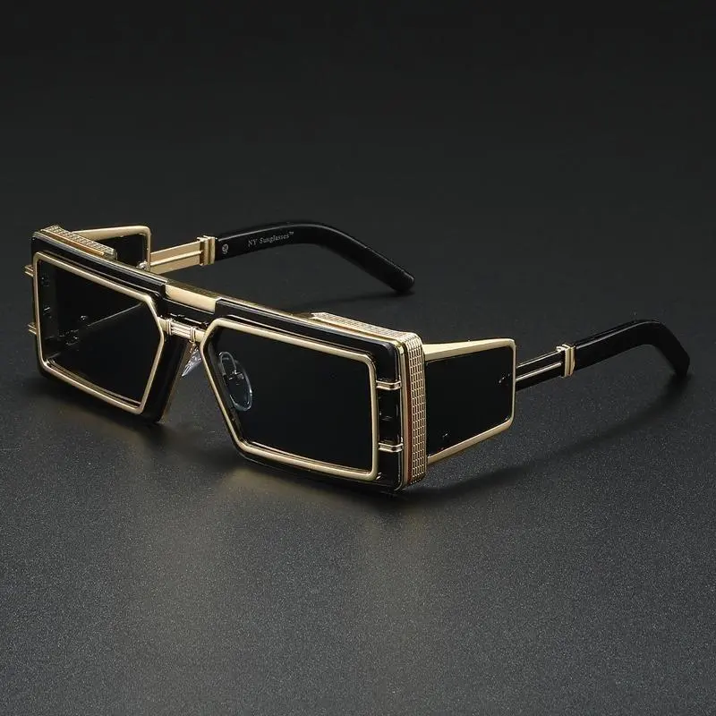Futuristic Metal Frame Glasses for Men, Edgy Runway Style Sports Eyewear with UV400 Protection for Casual Wear