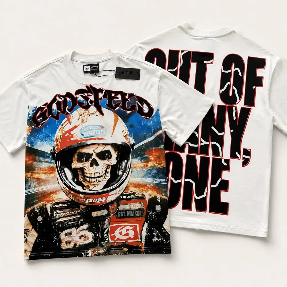 GODSPEED Retro-Washed Cotton Graphic Short-Sleeve Tee, Unisex Relaxed Fit Top for Couple Matching Outfits, Channeling Euro-American Y2K Rock-Band Aesthetics