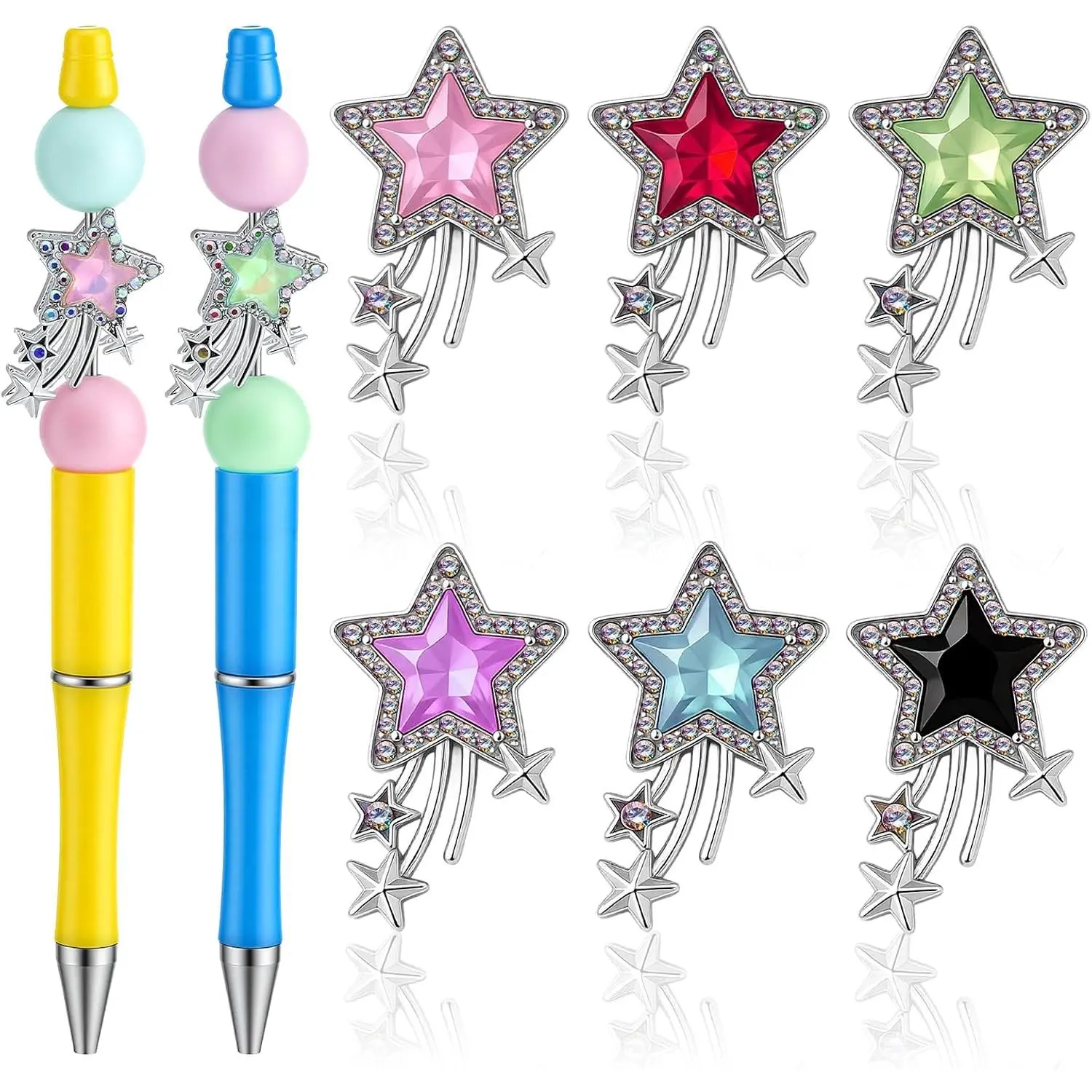 6 count  Spacers for Beaded Pens,  Meteor Rhinestone  Focal Beads for Pens, Fancy Beads/Charms/Toppers for DIY Beadable Pen Craft, Rhinestone Spacers