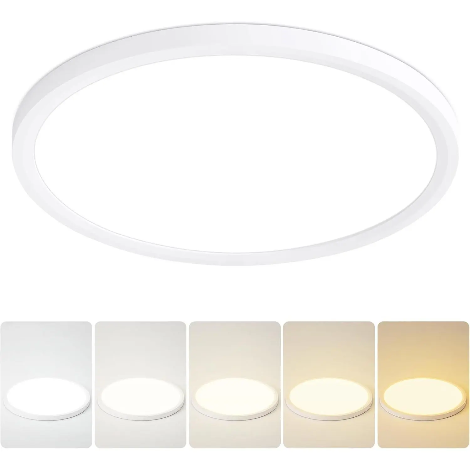 9 Inch Flush Mount Ceiling Light, 5 Color Adjustable Slim 18W 1800LM 2700K-6500K Wired LED Fixture, Modern Low Profile LED Ceiling Lamp for Hallways, Kitchen, Bedroom, Closets, Bathroom, Round, White