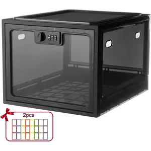 Combination Lock Boxes for Personal Items, Lockable Storage Box for Office Locker/School/Medicine/Snacks/Phone Jail/Electronic/Home (1 Pack, Black)