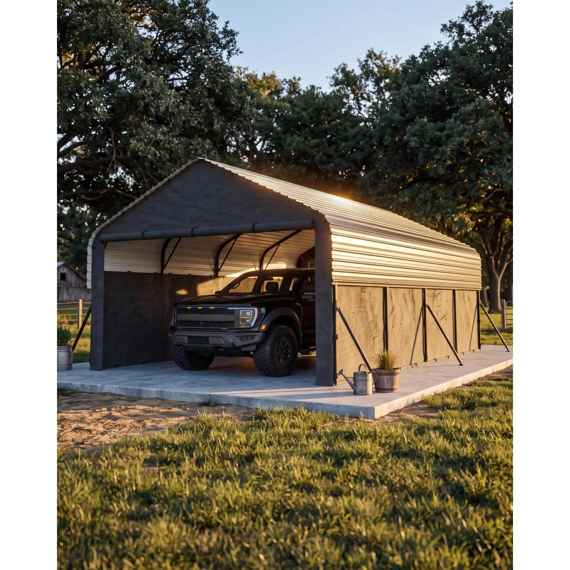 12x20x9 ft Heavy Duty Enclosed Metal Carport – Removable 220g Tarp, Gable End Doors & Sidewalls for Full-Size Pickup Trucks, Bass Boats & Tractors