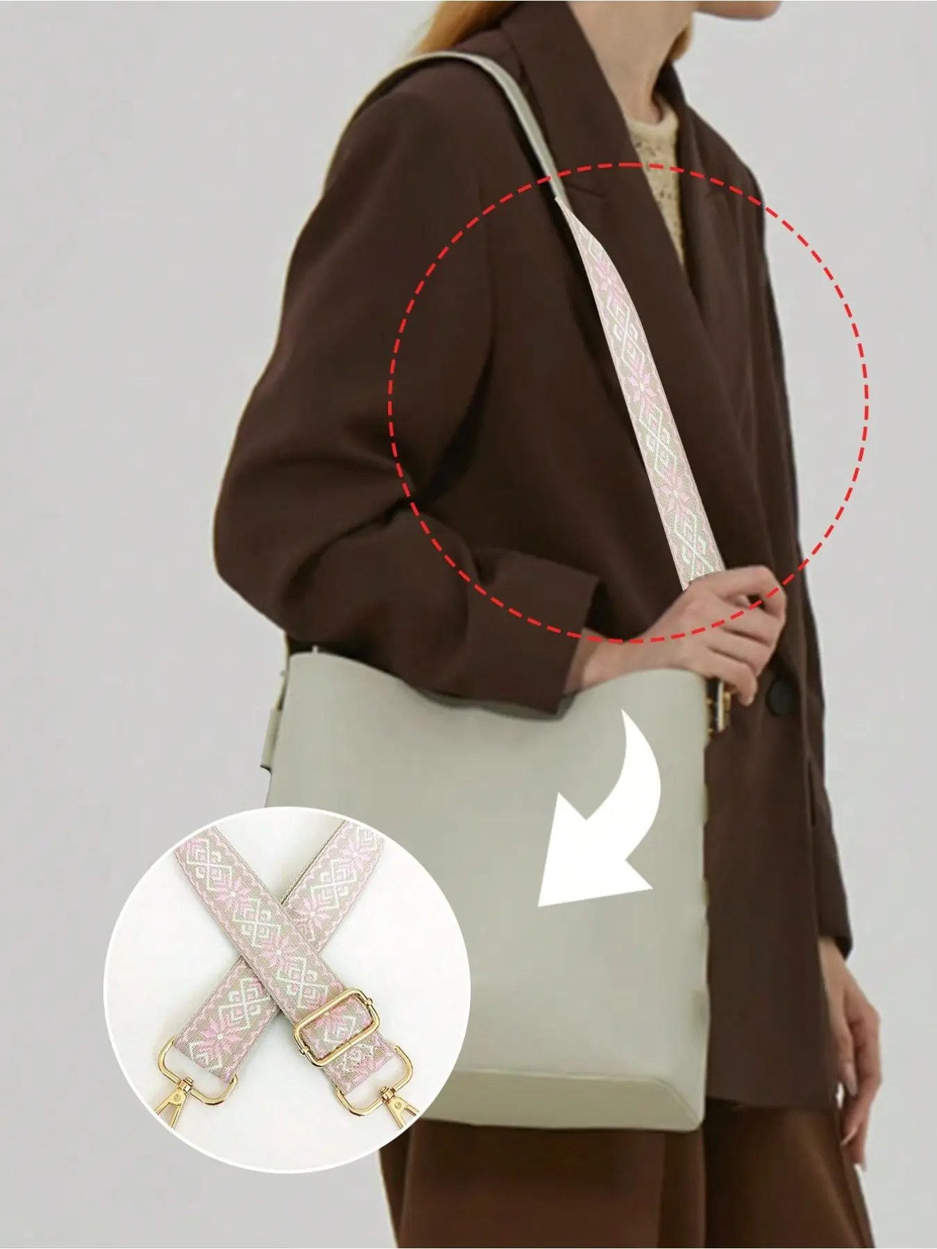 Adjustable Diamond Embroidered Shoulder Strap, Women's Bag Replacement Strap, Crossbody Strap, Anti-Slip Korean Style, 3.8cm Wide