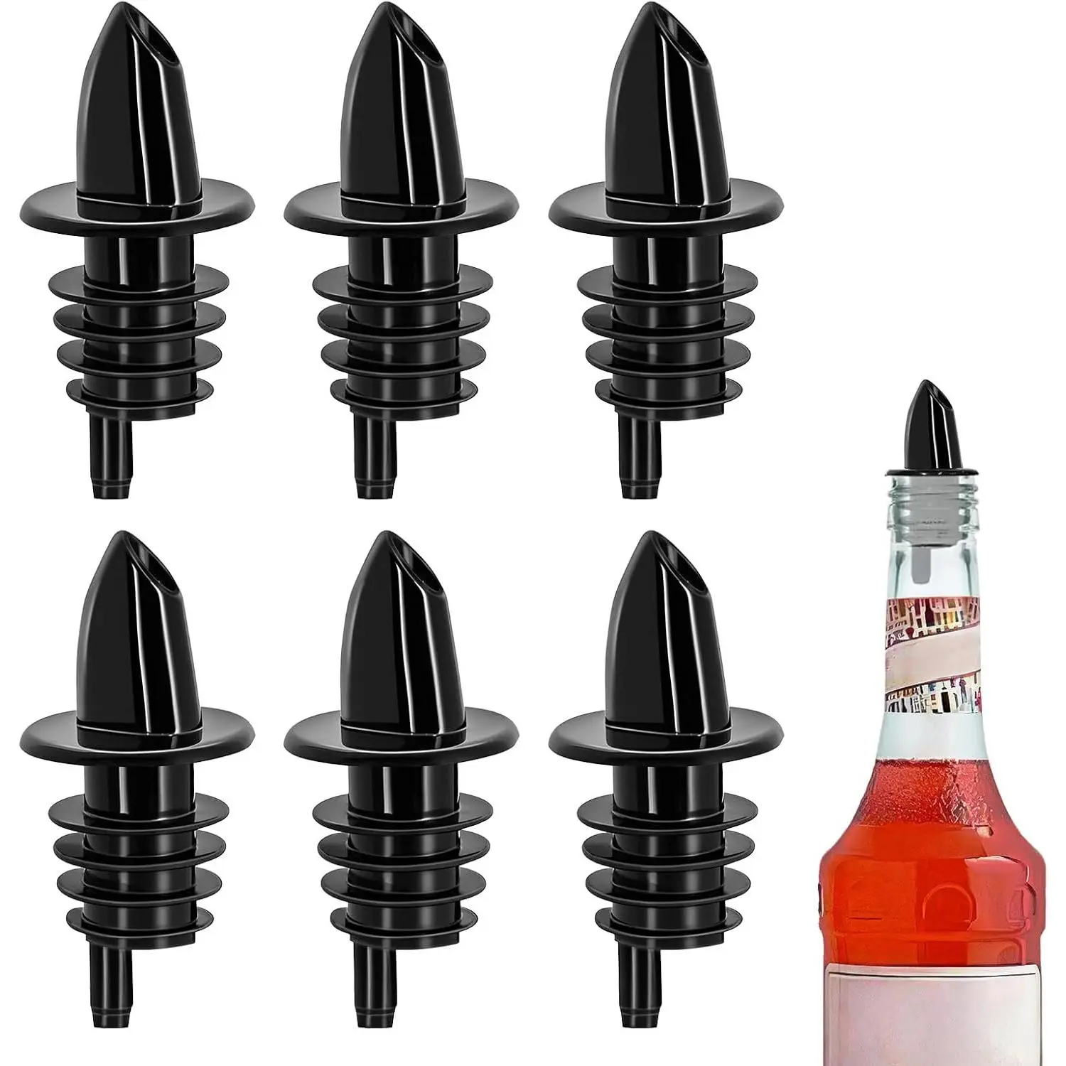 6 count Plastic Pourers for ,  & Oil Bottles (Black)