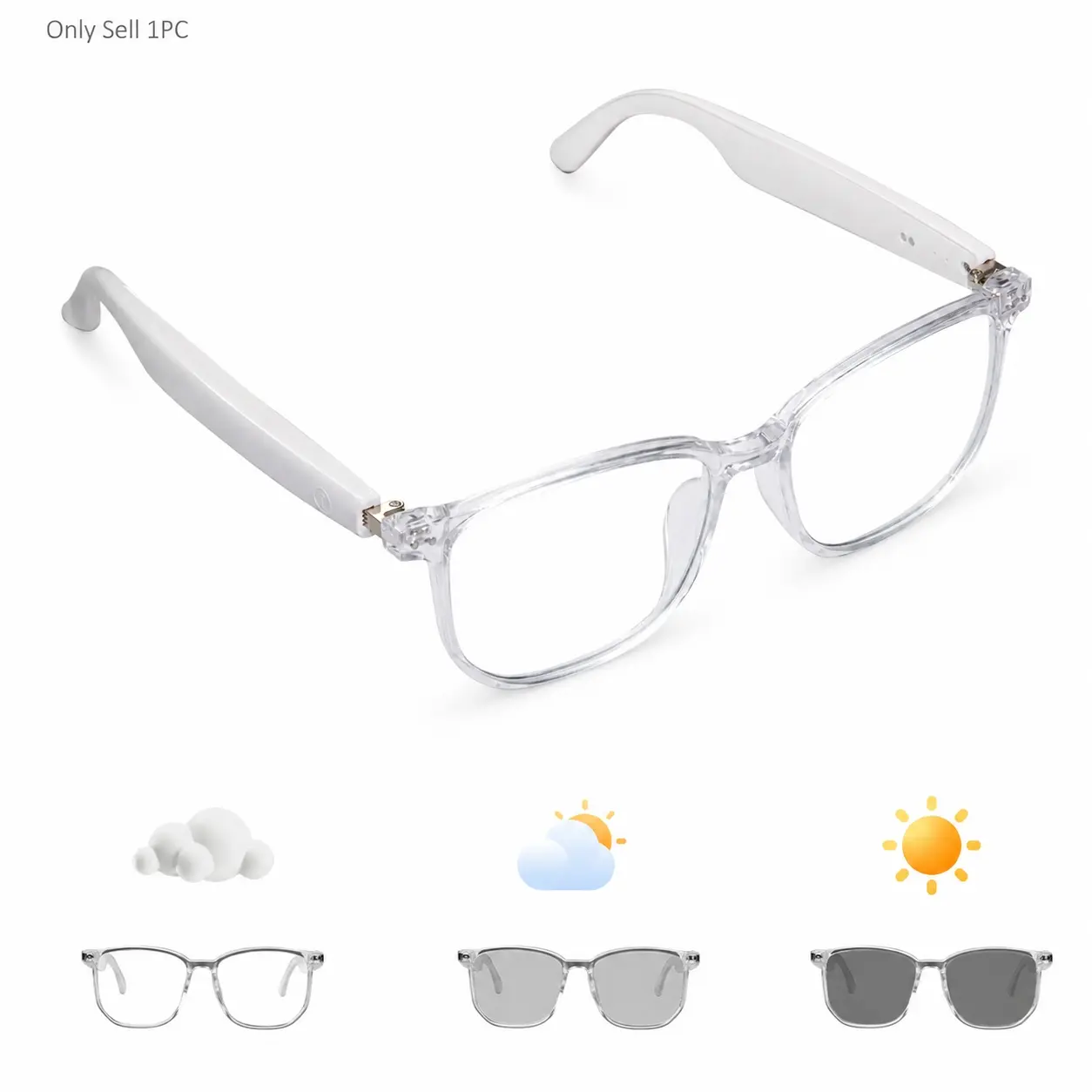 Photochromic Bluetooth Smart Glasses, Open-Ear Audio Sunglasses with Hands-Free Calls, Music Playback, Voice Assistant and Touch Control