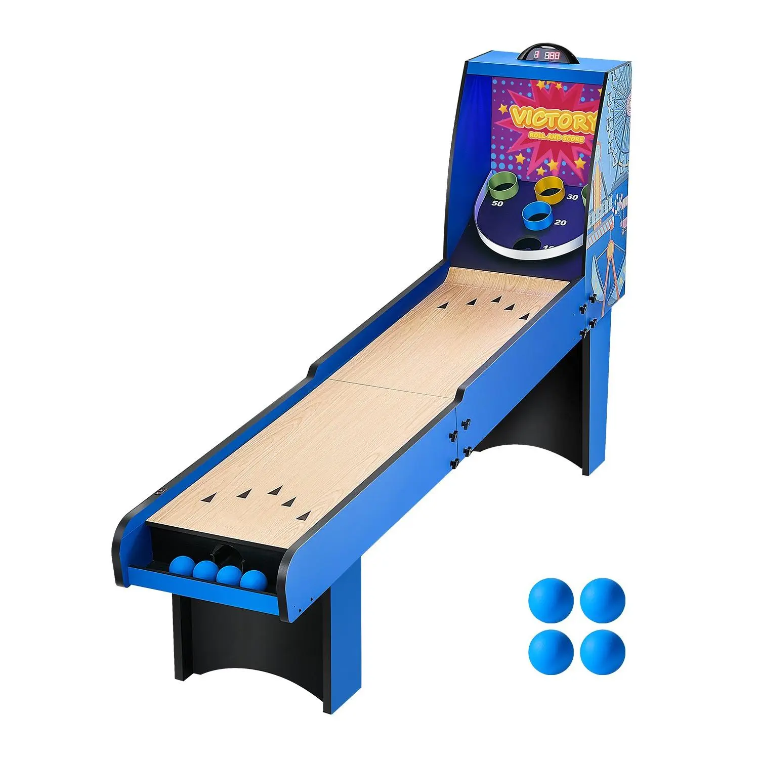 VEVOR 8' Roll and Score Classic Arcade Game Table, Arcade Machine Indoor with Electronic Scorer, Sound, Automatic Ball Return for Adults Kids Family Recreation Game Room, 4 Balls Included
