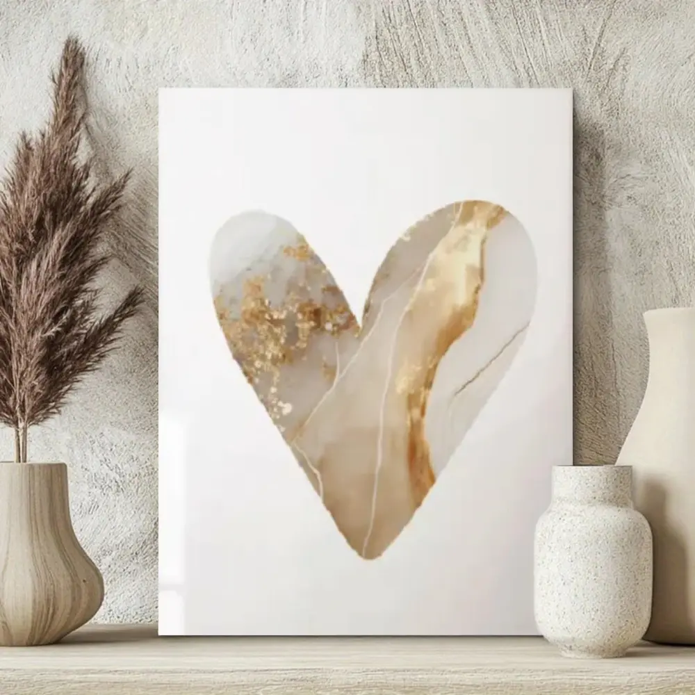 Modern Minimalist, Wall Art Print, Abstract Gold Marble Heart Design, High Quality Canvas Texture, Living Room Bedroom Decor, 1 Piece Unframed