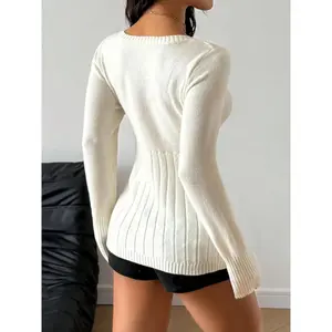 Spring Summer Sweet and Spicy Soft Style Solid Knit Top, New High Waist Pure Color Cable Knit Shirt, Fashion Fitted Pullover Womenswear Knitwear