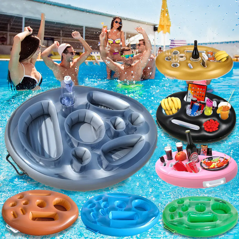 Inflatable Floating Ice Bar Multi-Hole Drink Tray, High-Quality PVC Durable & Sturdy Portable Pool Beverage Float Rack (70*50cm, Easy to Store) for Swimming Pool, Beach Party, Pool Parties, Durable And Sturdy
