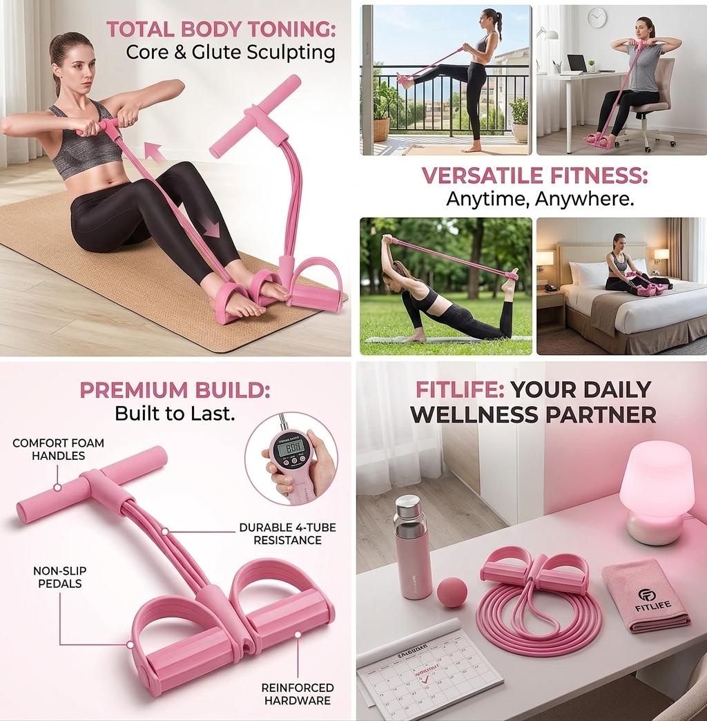 Pedal Resistance Bands with Handles Upgraded 6-Tube with Figure 8 Exercise Bands Included,Pedal Puller Resistance Band with Handle for Home Gym,Yoga & Pilates,Ideal to Tone Arms,Abs,Waist Unisex.ms