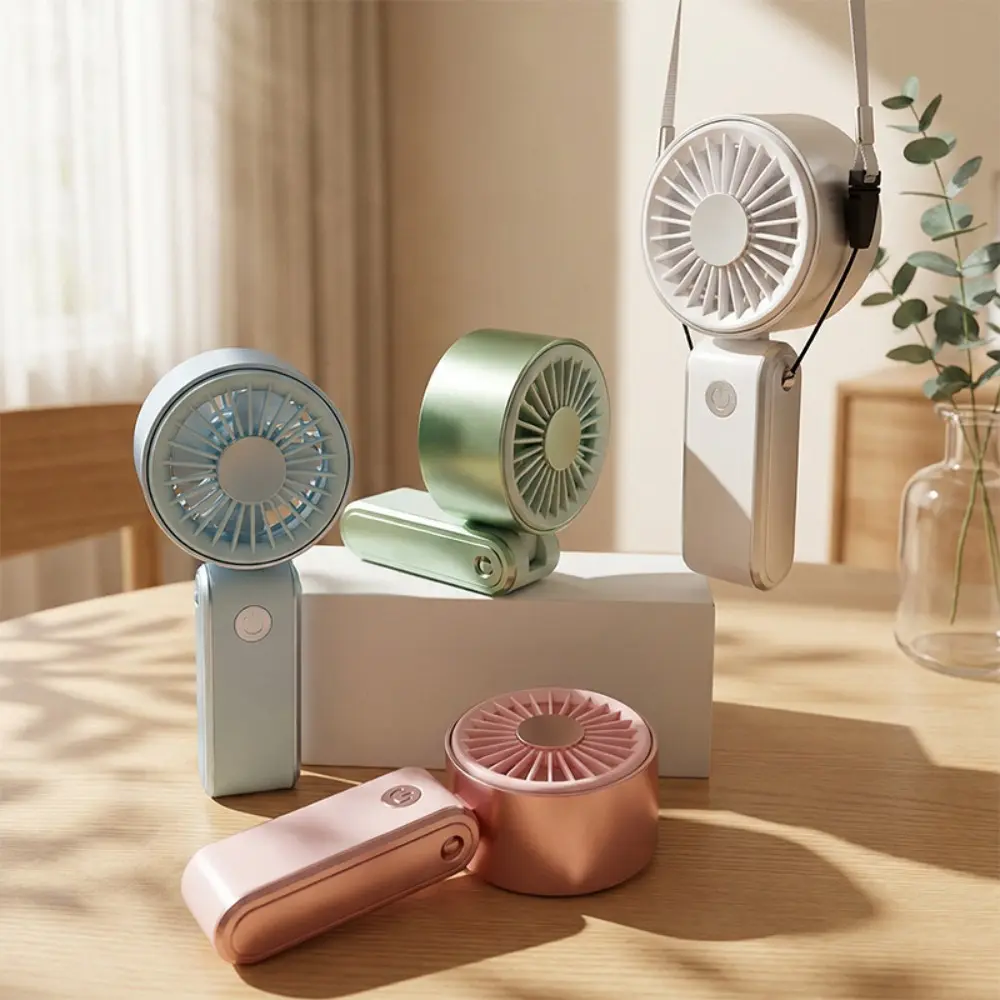 Cute Cartoon Plastic Mini Handheld USB Rechargeable Fan, Button-Operated Gadget with Phone Stand Function, Portable Cooling Device with Protective Shell