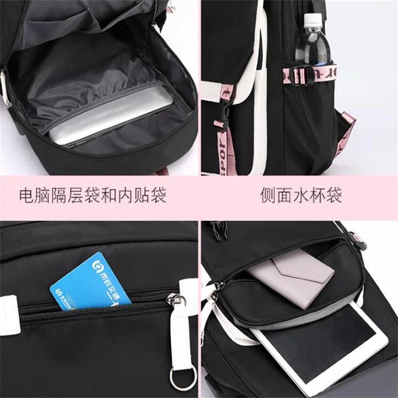 Demon Slayer Kanroji Mitsuri Backpacks Teenarges Schoolbag Anime USB Charge Laptop Travel Outdoor Bag Color Blocking Mochila