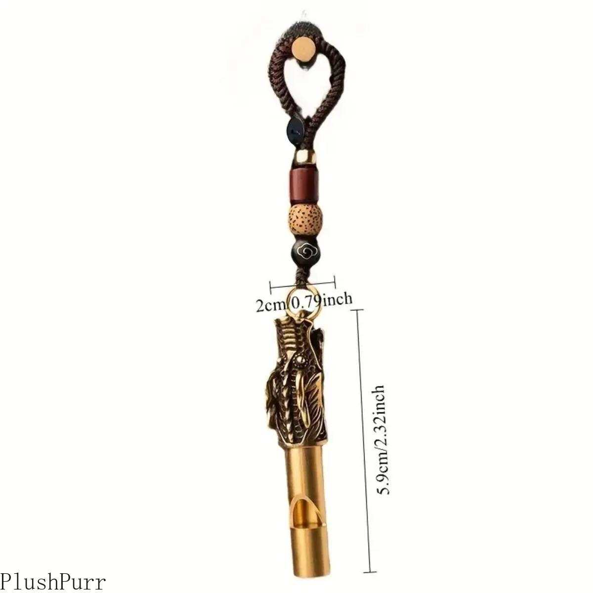 Durable Brass Outdoor Survival Whistle | Compact Design with Built-in String, Traditional Chinese Cultural Motif, Ideal for Keychain, Lanyard, Emergency Signaling, Car Keys, House Keys, Decorative Pendant Use