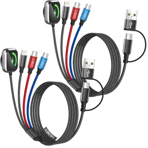 Dual Type-C 4 in 2 Multi Charging Cable  Apple Watch Charger/iPhone 17, USBA&USBC Cable iWatch Charger  iWatch Ultra/SE/11-2, iPhone17-8, Car/Cruise Camping Essentials, 2Pc 5FT