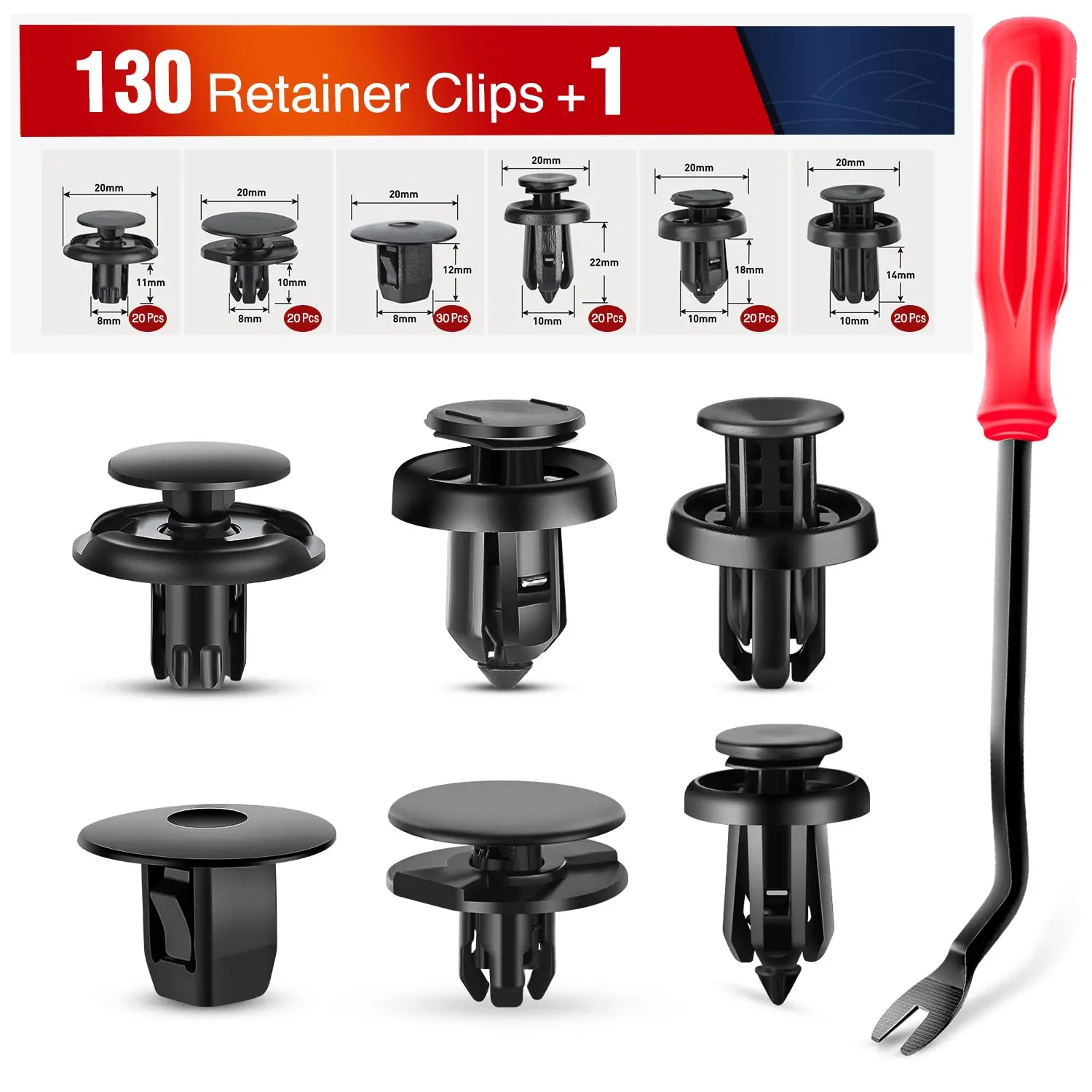 Nilight 131PCS Nylon Push-Type Retainers - 10mm Hole Universal Fastener Clips and Remover, Car Use Front Fender/Front Bumper Replacement Fasteners for Honda Acura Accord Civic Odyssey CR-V Automotive Versatile Use