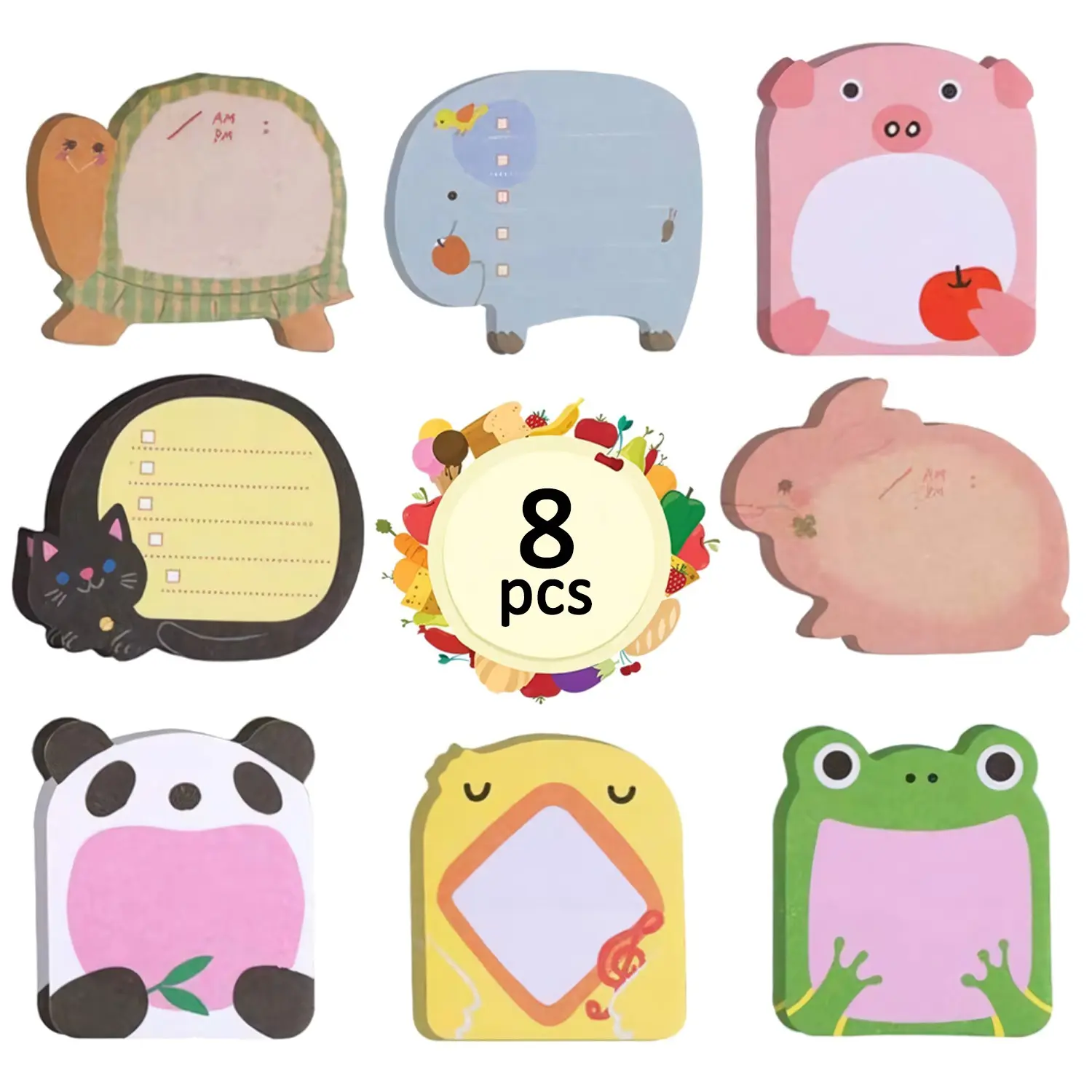 8-Pack Cartoon Animal Stickers, 160 Sheets Removable Fun Notes, Ideal for Refrigerator, Office, School, Party Gifts, Office Memo, Cut Out Stickers