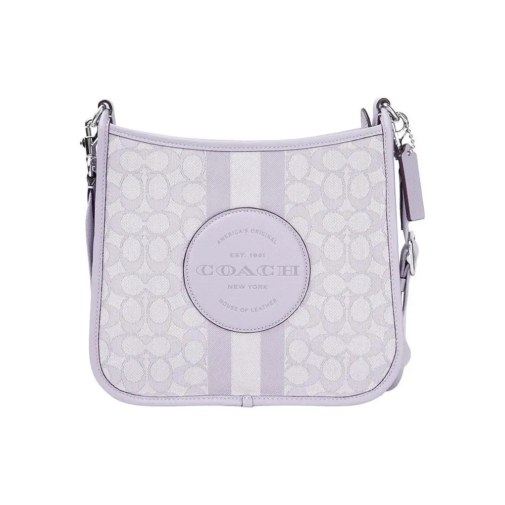 COACH Dempsey 27 Classic Monogram Stripe Logo-Embellished Handbag for Women, Mauve Lavender Jacquard with Leather