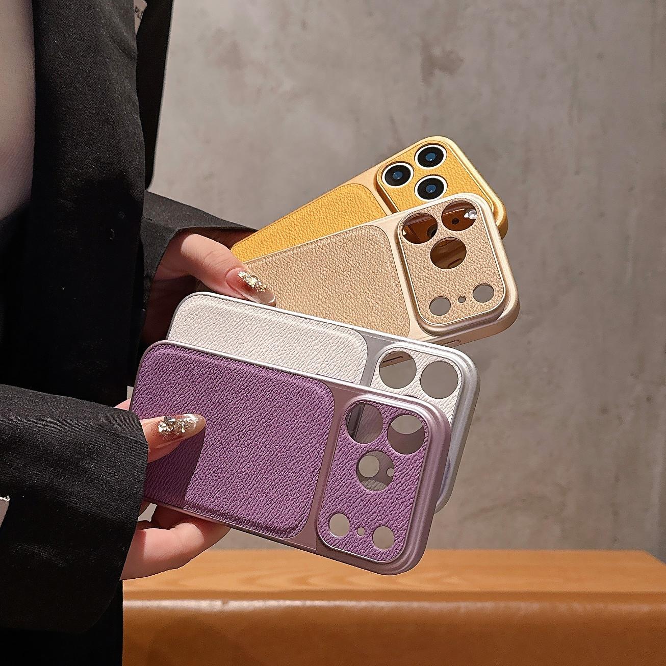 2026 Full Coverage Large Window iPhone 17 Pro Max Lychee Texture Case Compatible with Apple 16/15 /14/13