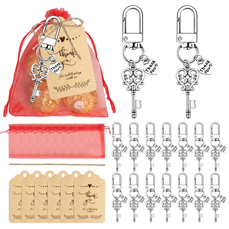Valentine Day Gifts Heart Keychain favors with Organza Bags Thank You Tags Gifts for Couple for Students Classroom Exchange Gifts