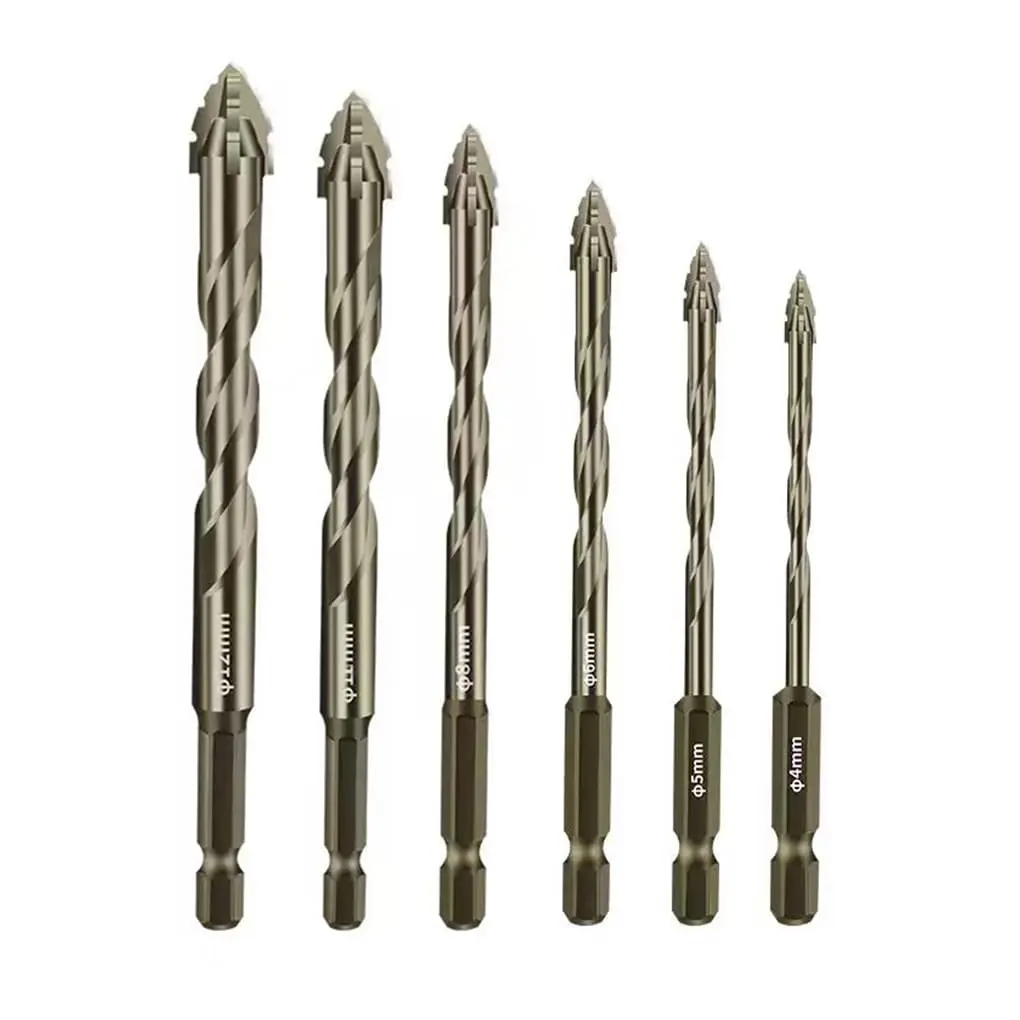 Four-Flute Sawtooth Eccentric Drill Bit Multifunction Four Edged Serrated Eccentric Drill 4-Flute High Hardness Four Edged Serrated Drill Bit Set 4/5/6/8/10/12mm  Concrete Tile Ceramic Wood