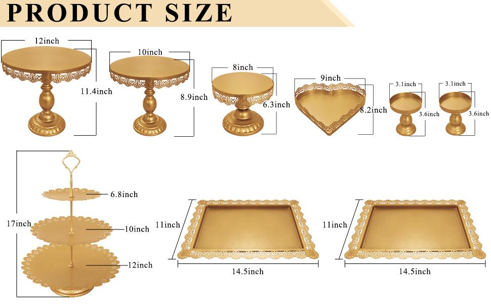 Set of 9 Cake Stands Metal Cupcake Stand Set Multiple Styles Candy Fruit Display Tower Dessert Plate Cake Serving Tray for Birthday Party Wedding Anniversary Shower Engagement (Gold)