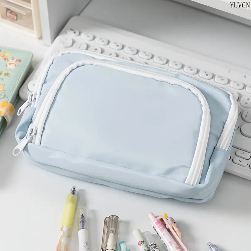Multi-Compartment Large-Capacity Pencil Case with Front Zipper Pocket - Lightweight Stationery Storage Pouch for Middle & High School Students’ Daily Indoor Recreation Supplies