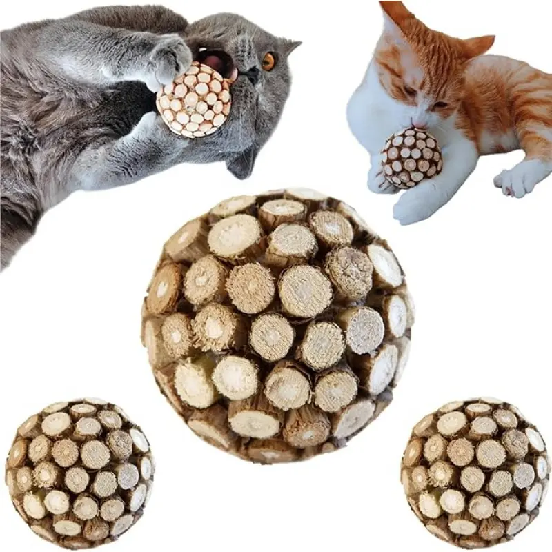 2pcs Cat Ball Toys, Silver Vine Ball with Silver Vine Stick, Indoor Cat Chewing Toy, Kitten Dental Cleaning Chewing Toy