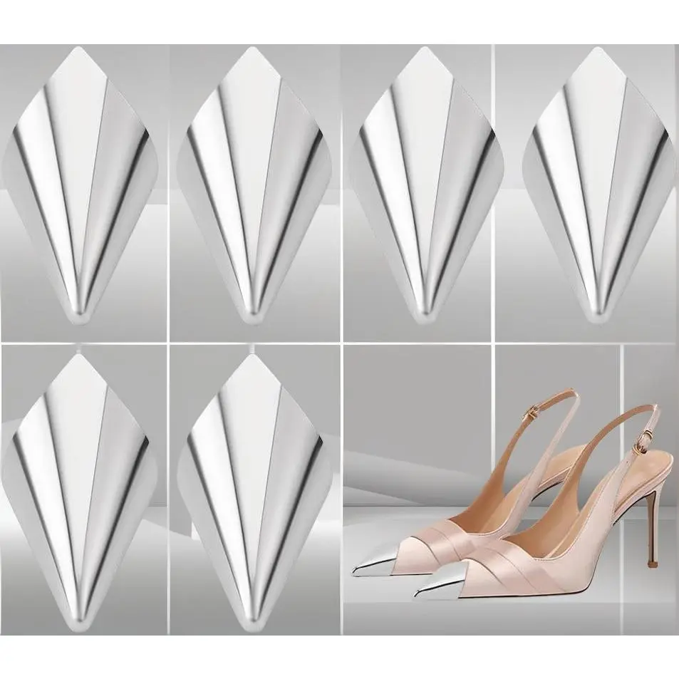 Female Footwear Platinum Iron High Heel Toe Caps Set - 8 Pcs Protective Metal Pointed Guards (2.13x1.26x1.06 in) for Shoe Protection, Repair, Decorative Tip Covers