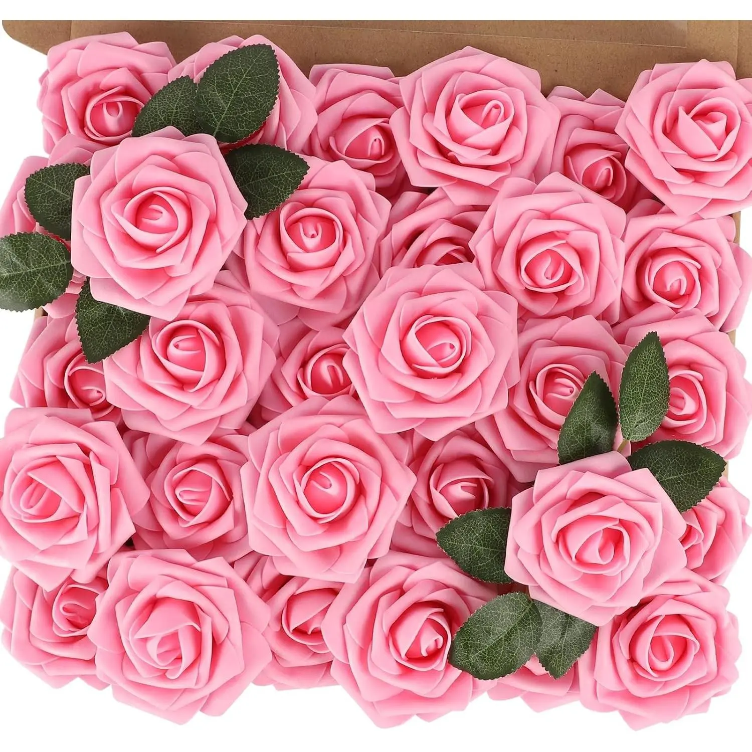 30PCS Pink Artificial Roses with Stems, Real Touch Foam Flowers 3" Rose Heads, 7" Bendable Stems, Perfect for DIY Wedding Bouquets, Centerpieces, Bridal Showers, Party, Table Decorations