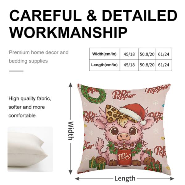 Dr Pepper Pink Highland Cow Christmas Throw Pillow Cover Linen Material Single-sided Printing No Inserts Included for Home Couch Sofa Living Room 2025 Decor Dr Pepper Pink Highland Cow Christmas Throw Pillow Cover Linen Material Single-sided Printing No Inserts Included for Home Couch Sofa Living Room 2025 Decor