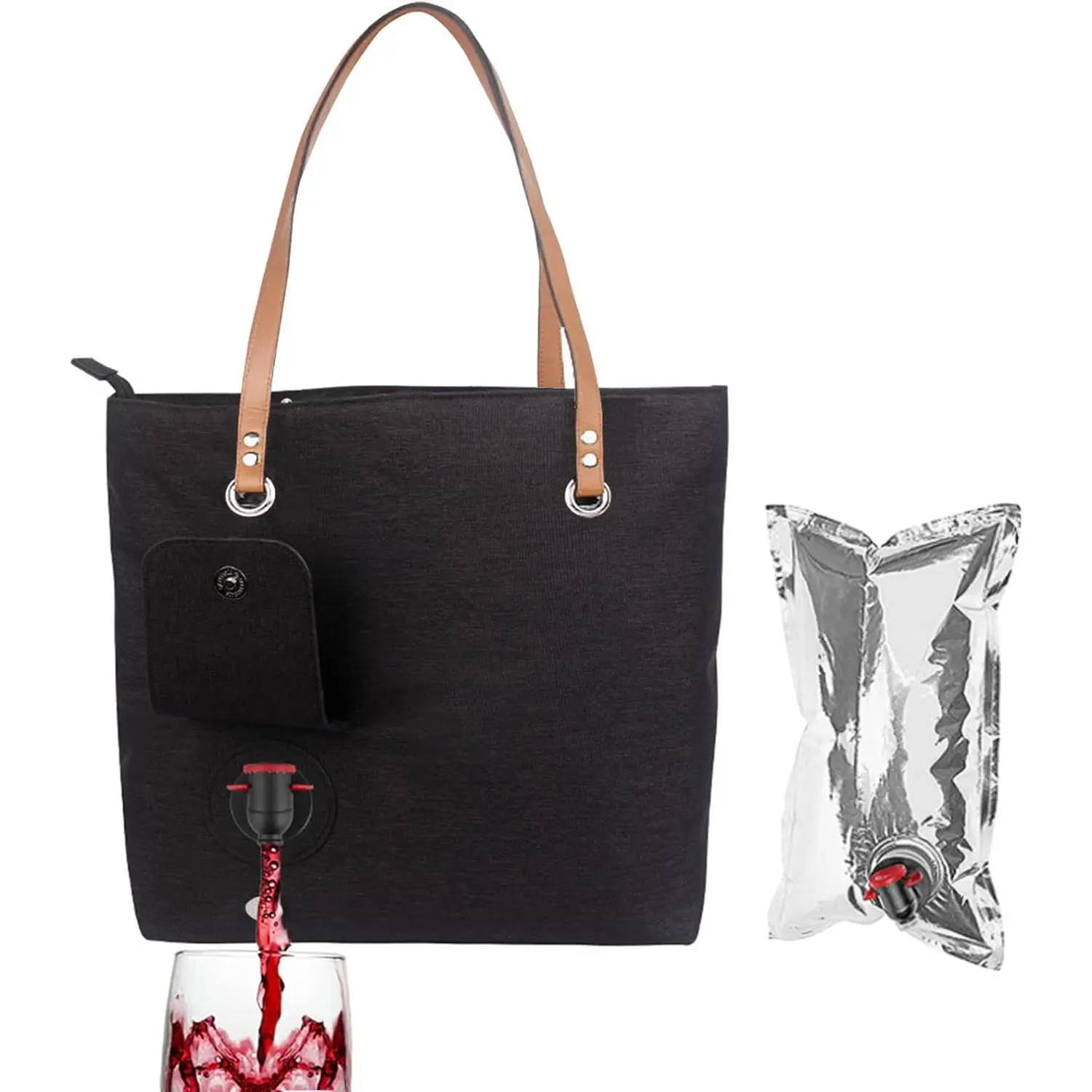 Wine Purse with Hidden Spout, Beach Wine Tote Bag with Hidden Insulated Compartment & Wine Bladder, Perfect for BYOB, Movie Theater, Concert, Bachelorette Party, Pool & Beach