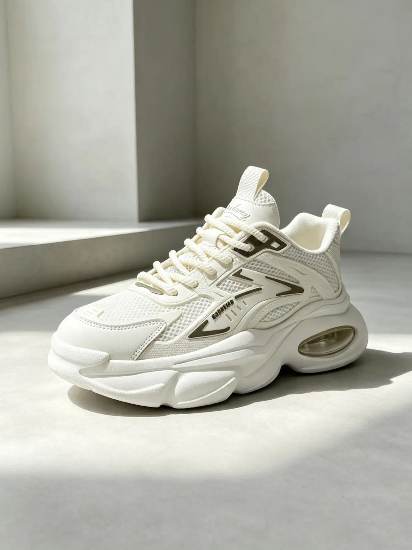 Men's Mesh Air Cushion Dad Shoes, Breathable Thick Sole, Transparent Shock Absorption, Non-Slip Rubber Bottom, Fashion Casual Sports Shoes