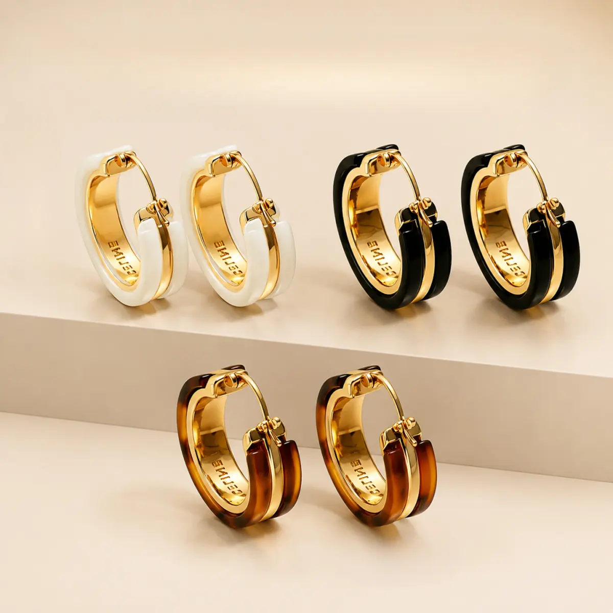 2-Tone Double Layer Hoop Earrings for Women, Gold-Plated & Resin Minimalist Huggies, Lightweight Hypoallergenic for Everyday Wear, Secure Spring Lock, 3 Shades, Nickel-Free, Three Shades