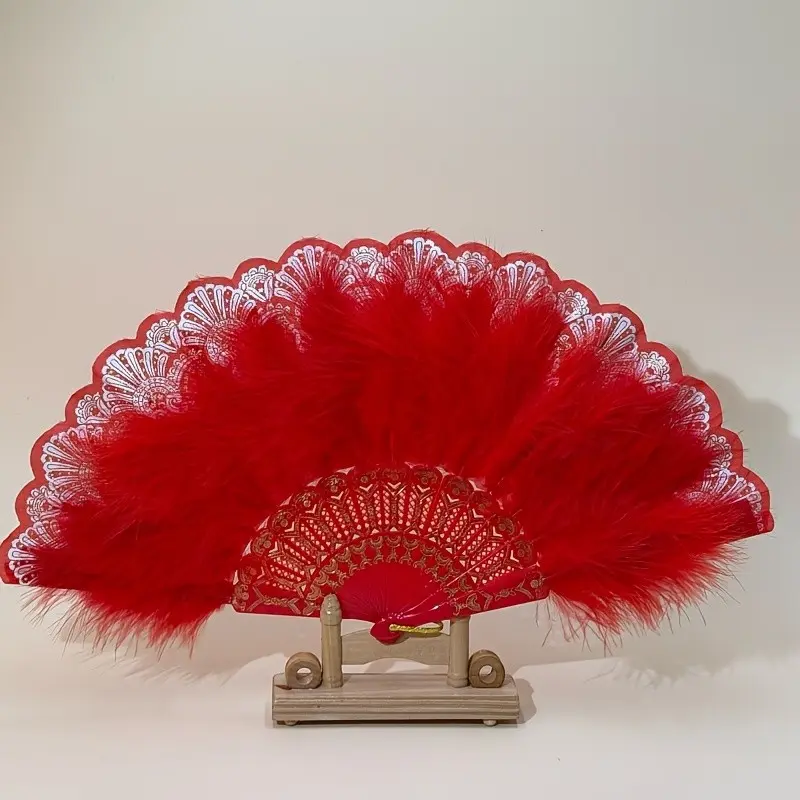 Multi-Color Dance Feather Fan, Handmade Feathers on 14 Ribs, Elegant Folding Fan for Performance Dance, Fashionable and Exquisite Design