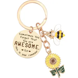 Sunflower Keychains Inspirational Gifts for Women - Motivational Keyring Friendship Keychain Gift, Yellow Sunflower Bee Key Chain for Him Her Friend Coworker Purse Wallet Handbags BackpackGift.