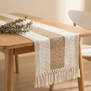 Cotton Linen Table Runner with Tassels, Nordic Boho Long Tablecloth for Dining Table Coffee Table TV Cabinet Bed End Home Decor