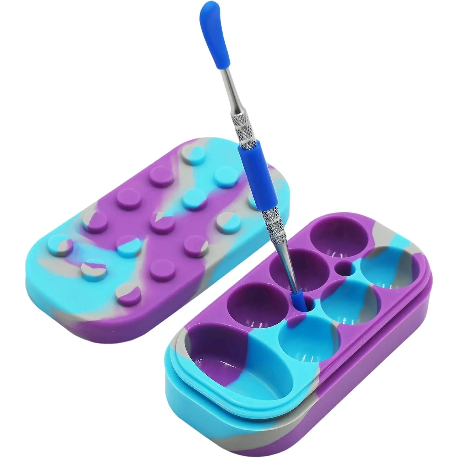 34ml  Wax Containers 6+1 Multi Compartment Non-stick  Storage Jar with Carving Tool ( Blue Grey)