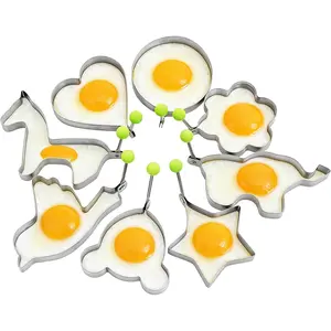 8pcs Set Stainless Steel Egg Rings Molds Non Stick for Cooking Frying Eggs Omelets Egg Shaper Pancake Maker with Handle for Griddle Pan